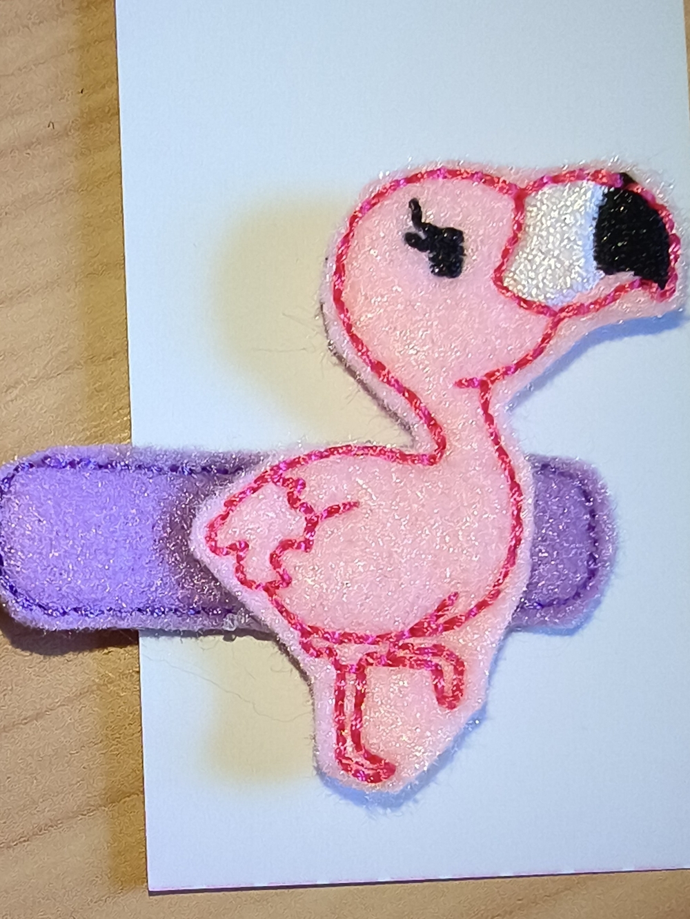 Cute Pink Flamingo Embroidered Hair Clip